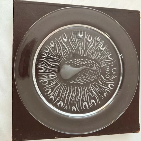 LALIQUE FRANCE CRYSTAL COLLECTOR PLATE LIMITED EDITION 1970 ~ PEACOCK ~ SIGNED - Picture 5 of 9